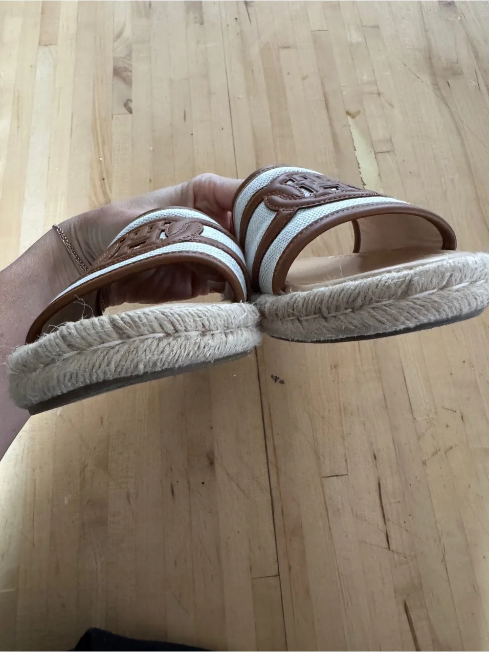 Tommy Hilfiger Cream and Tan Espadrille Slide Sandals Hadjea Slip On